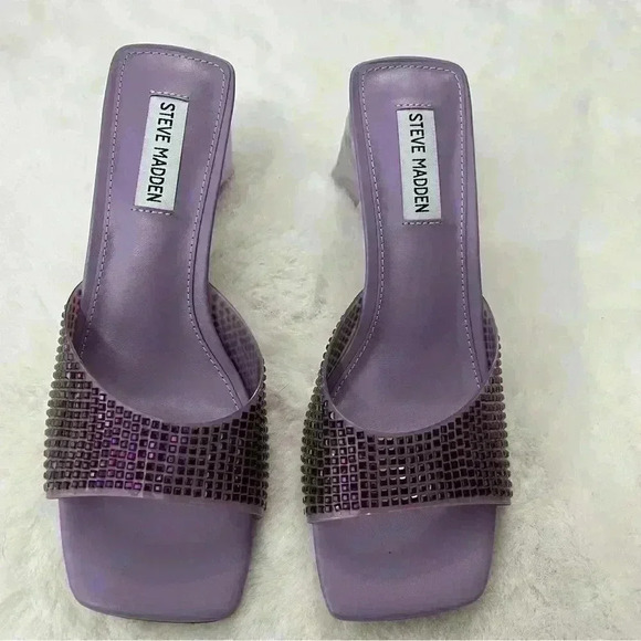 Steve Madden Purple Rhinestone Block Heel Slides Size 7.5 Retro 90s Hoco Bling - Picture 13 of 16